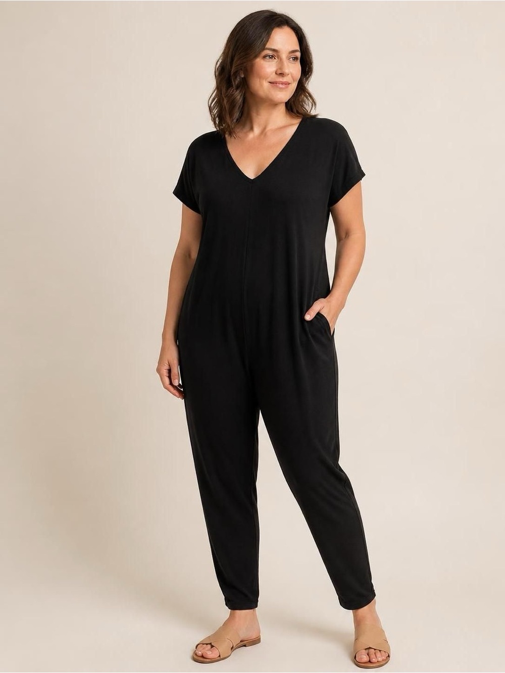 Smash + Tess Black V-Neck Short-Sleeve Jumpsuit